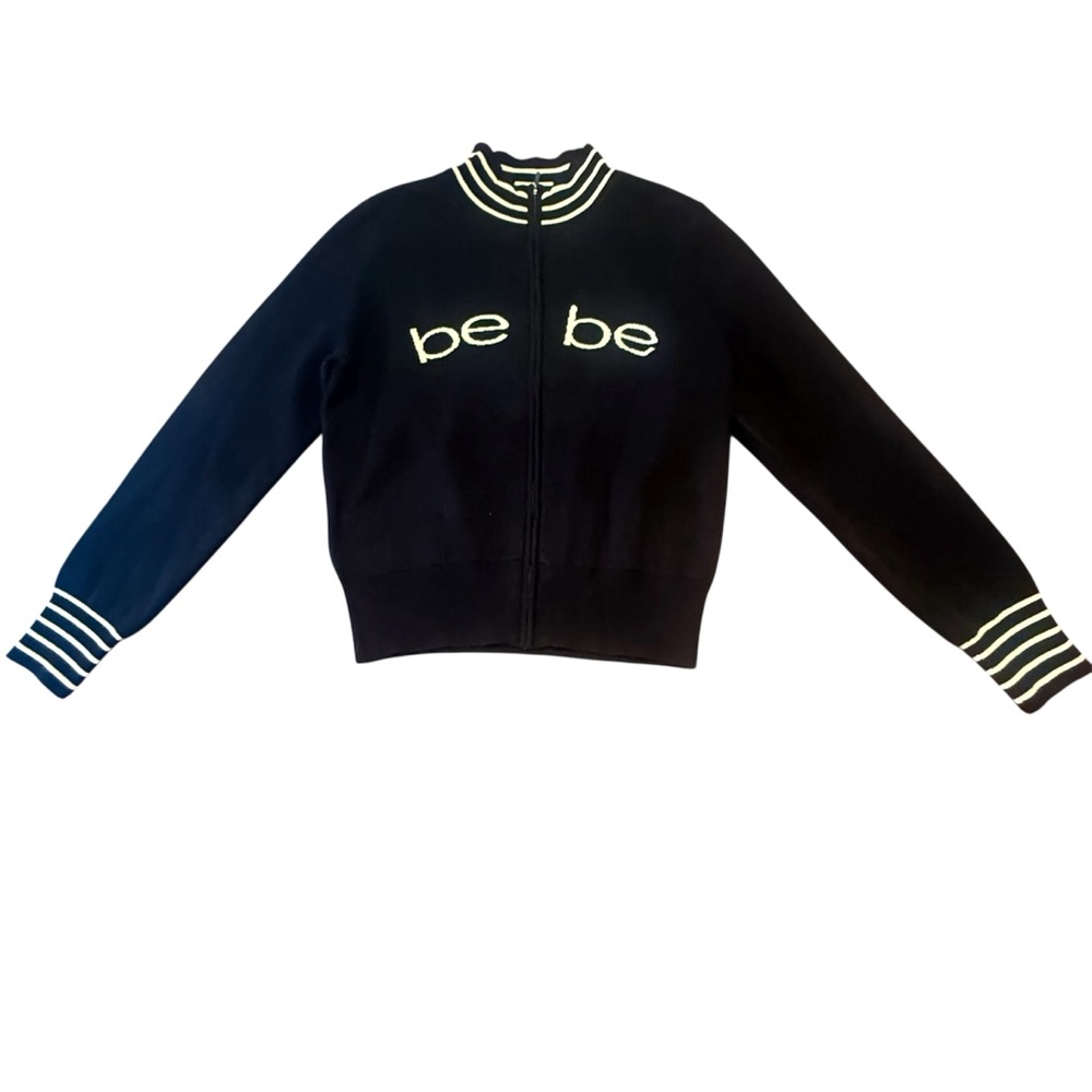 NWT Bebe Black and White Striped Women's Cardigan Size Medium